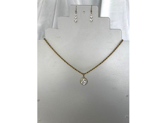 14k Gold & Cubic Zirconia Necklace & Earrings Set