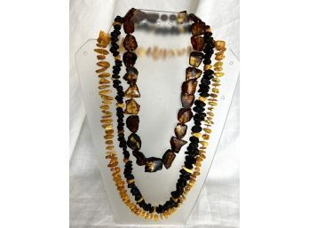 Trio Of Striking Genuine Baltic Amber Bead Necklaces