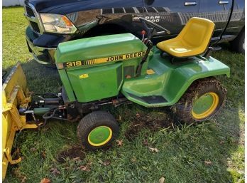 John Deere 318 Lawn Tractor With Snow Plow & Blower Attachments - Flexible Pickup Option