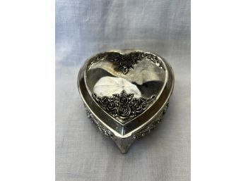 Silver Tone Heart Shaped Jewelry Box