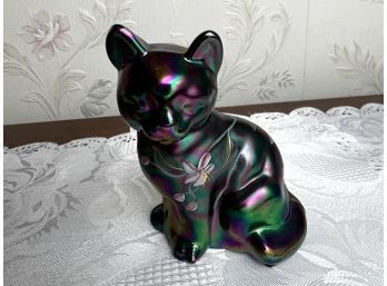 Vintage Fenton Hand-Painted Carnival Glass Black Cat Figurine
