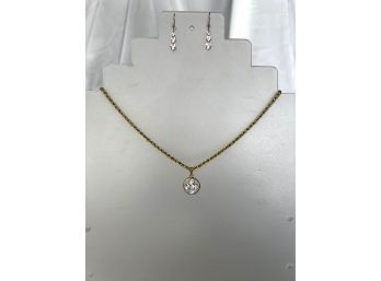 14k Gold & Cubic Zirconia Necklace & Earrings Set