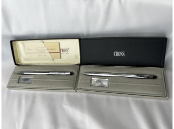 Pair Of Cross Chrome Ball Point Pens In Original Presentation Boxes