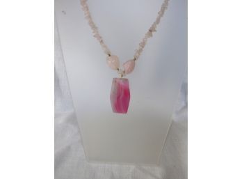 Stunning Bubblegum Pink Agate Statement Necklace With Rose Quartz Beads