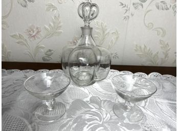 Midcentury Vintage Orrefors Sweden Decanter & Cordial Glass Set