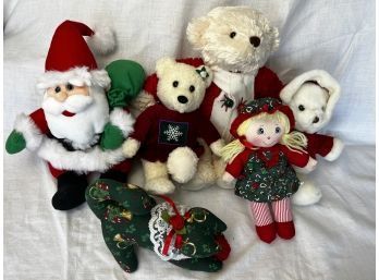 Grouping Of Vintage Christmas Themed Plush Toys