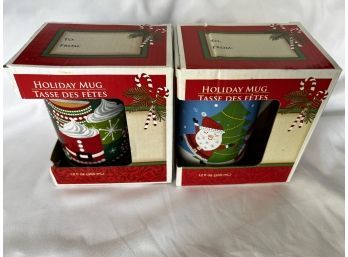 Two Christmas Themed Coffee Mugs, New In Box