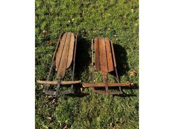 Pair Of Vintage Wood & Iron Snow Sleds