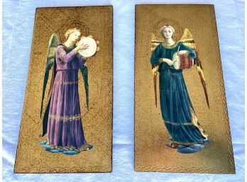 Two Vintage Italian Lunghi 'Beato Angelico' Hand-Painted Icons With Gold Backgrounds