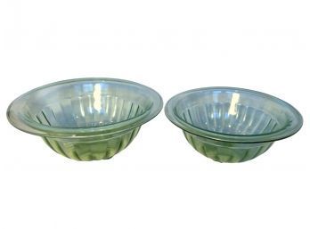 Duo Of Green Depression Glass Nesting Bowls