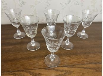 Set Of Six Cut Glass Holiday Wine Goblets