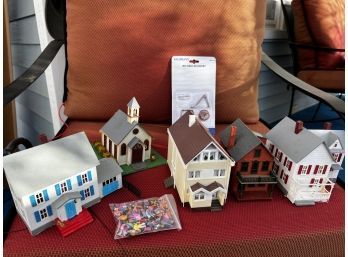 Collection Of Model Train Scenery Houses & Church Plus Accessories