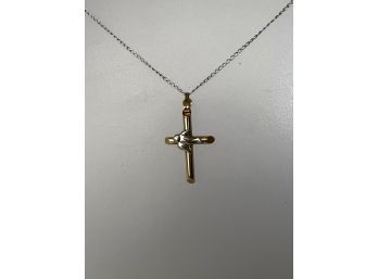 14k Gold Crucifix With Dove Pendant On Sterling Chain