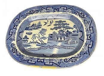 Large Antique Blue Willow Pattern Serving Platter