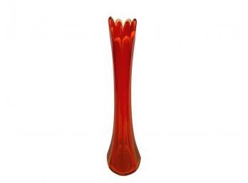 Vintage Swung Murano Glass Vase In Red-Orange, Over 14'