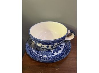 Oversized Blue Williw Cup And Saucer