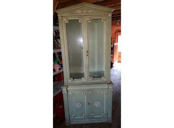 Very Nice Country Two Piece Cupboard Display Cabinet