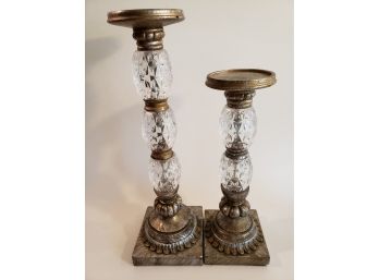 Pair Glass And Resin Candlesticks