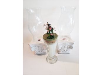 13 Inch Hurricane  Style Candle Holders Plus New Yacht Club Candle