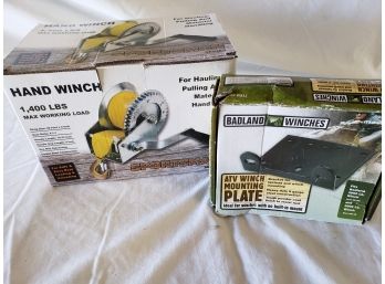 Brand New In Box Hand Winch And ATV Mounting Plate