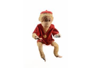 Vintage Collectors  Bendable Plush Monkey Toy  In Red Christmas Outfit