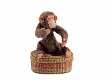 Steiff Collectors Brown Mohair 'Jocko' Monkey Toy Sitting On (1970) Basket