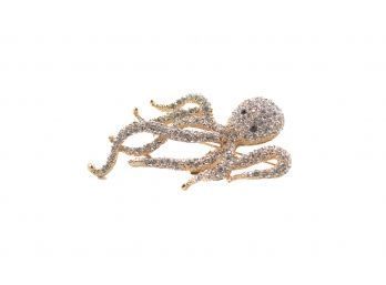 Under The Sea Octopus Rhinestone On Gold Pin