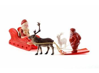 Pair Of Santa's Plastic Santas And Reindeer