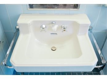 A Vintage Mid Century Wall Sink, Chrome Legs And Towel Bars - Bath 2A