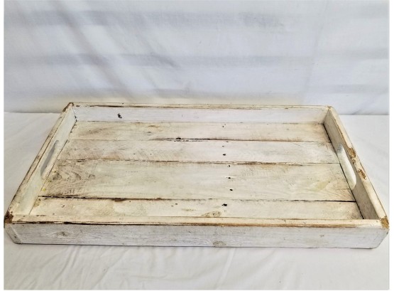 Large Vintage 32' Shabby Chic Wood Tray With Handles By Wood And Grit