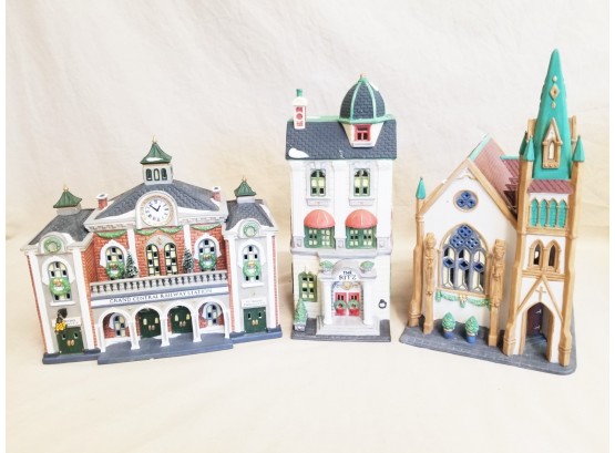 Three Dept 56  Heritage Village Collection Christmas In The City Series Porcelain City Buildings