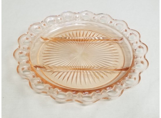 Vintage Hocking Pink Depression Glass Old Colony Lace Edge Divider Plate