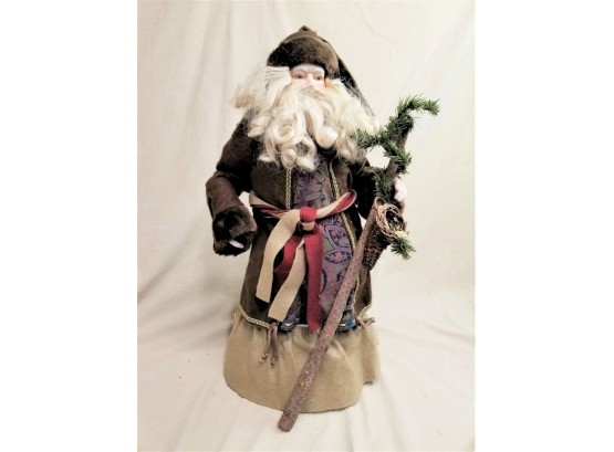 Tall 27' Old World Santa With Wood Walking Stick