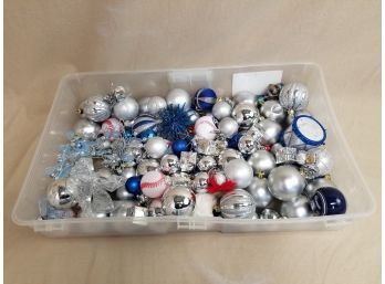 Large Lot Of Beautiful Silver And Blue Holiday Ornaments