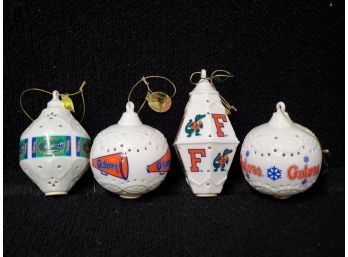 Four Vintage The Danbury Mint Porcelain University Of Florida Gators Lit Christmas Ornaments (Lot A)