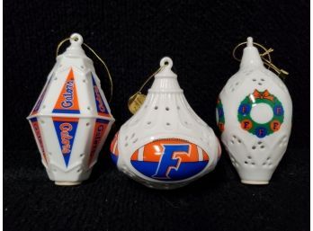 Three Vintage The Danbury Mint Porcelain University Of Florida Gators Lit Christmas Ornaments (Lot E)