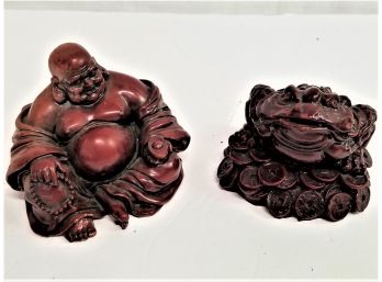 Good Luck Laughing Red Resin Buddha & Red Resin Lucky Money Toad