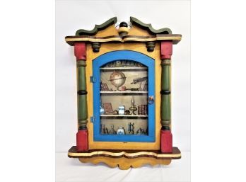 Vintage Hand Painted Bookcase Wall Display Shadow Box Signed By Artist