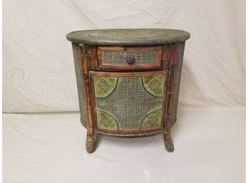 Small Oval Oriental Bamboo One Drawer & Door Cabinet