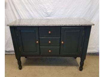 Hunter Green Wooden Sideboard Server Table With Gray Marble Top