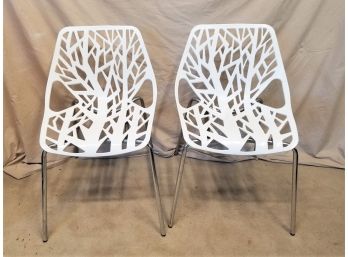UrbanMod Mid Century Style Plastic Shell Stencil Cut Out Tree With Metal Legs Chairs