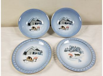 Four Vintage B&G Bing & Grondahl Harald Wiberg Copenhagen Porcelain Plates & Bowls