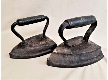Two Antique Cast Iron Primative Sad Irons