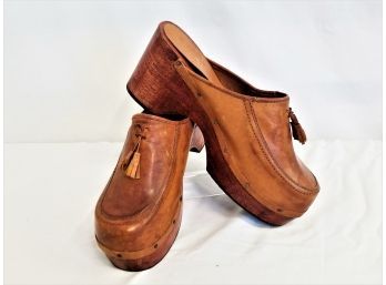 Vintage Wood Clogs With Tassle 'Made In Brazil' #60004  Size 8