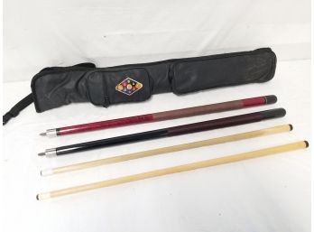 Two Pool Billiard Sticks With One Case Including One Stick By Players