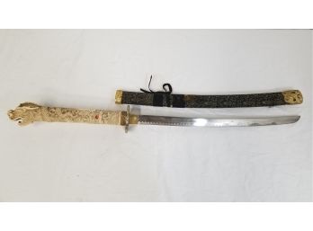 Japanese Carved Dragon Head Handle Katana Sword With Sheath