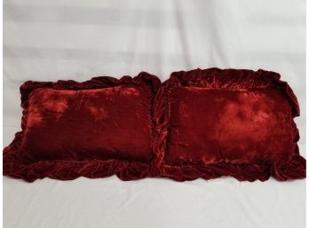 Two Red Velour Ruffled Rectangular Throw Pillows By Crown Crafts