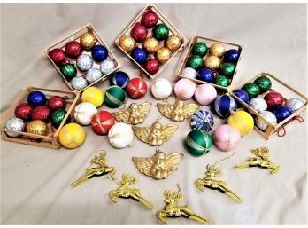 Large Lot Of Vintage Cherubs, Satin Bauble And Holiday Splendor Holographic Ornaments