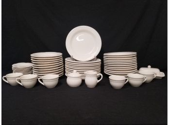 Pottery Barn Emma Beaded White Stoneware 49-Piece Dinnerware Set