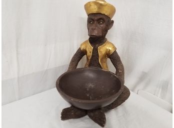 Vintage Painted Resin Monkey Bowl Monkey